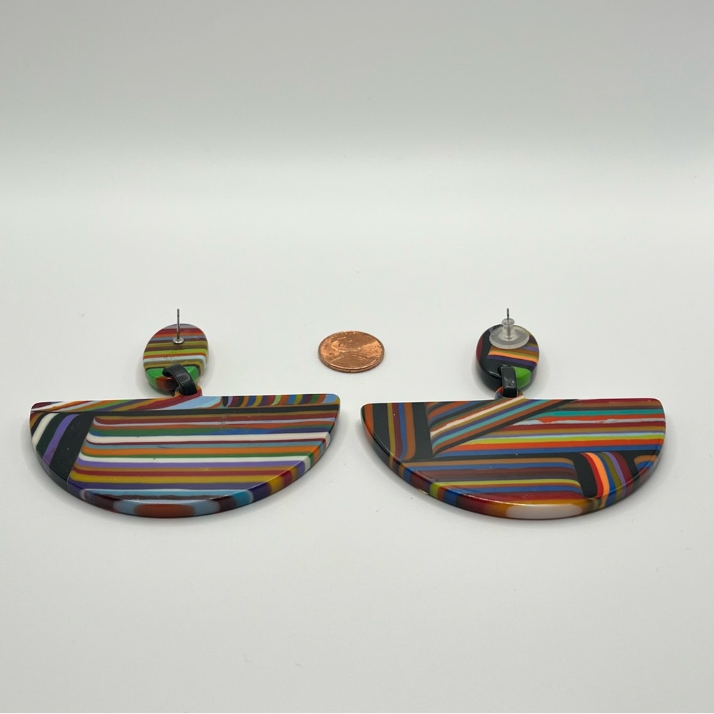 Carlos Sobral‎ Brazil Striped Resin Half Moon Bold Colorful Statement Earrings - Picture 5 of 7